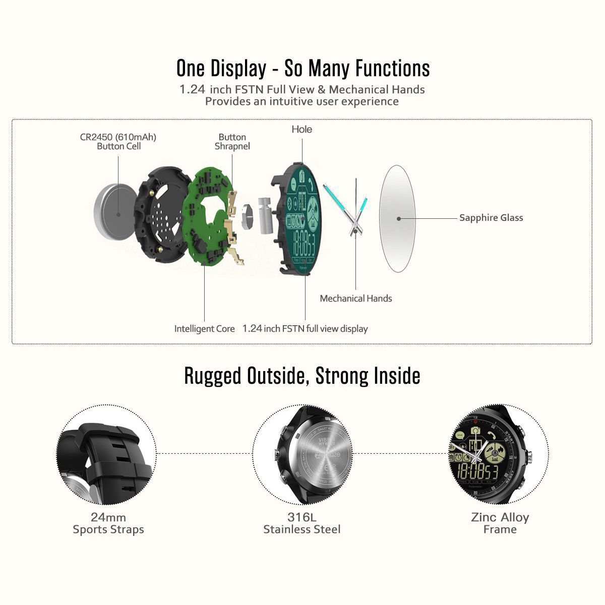 New Rugged Outdoor Smartwatch 50M Waterproof 33-month Standby Time 24H All-Weather Monitoring Smart Watch For iPhone Android - RAPBLUE