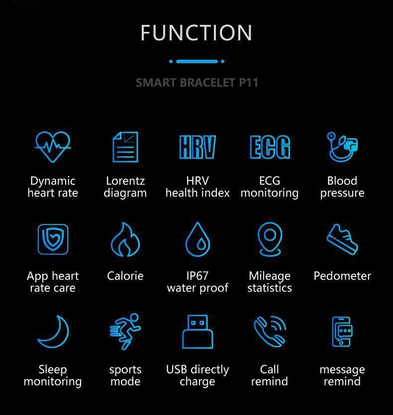 Blood Pressure Smart Band Heart Rate Smart Bracelet Activity Fitness Tracker Watch For iPhone Android - RAPBLUE