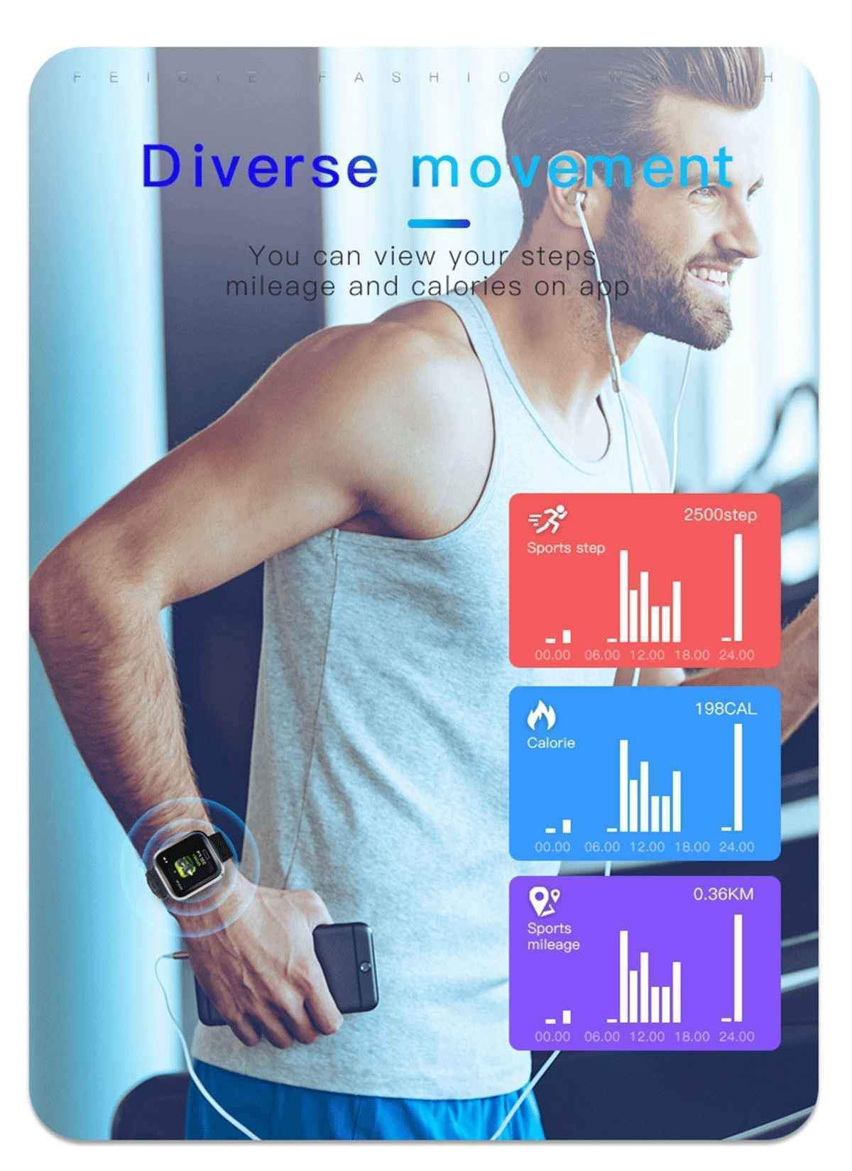 New Multi-Sport Heart Rate Blood Pressure Blood Oxygen Monitor Fitness Sport Smartwatch For Men Women - RAPBLUE