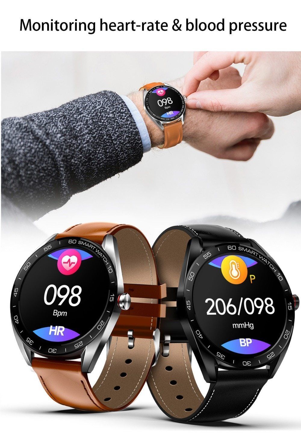 IP68 Waterproof Bluetooth Heart Rate Monitor Fitness Tracker Sport Smartwatch For Android iOS - RAPBLUE