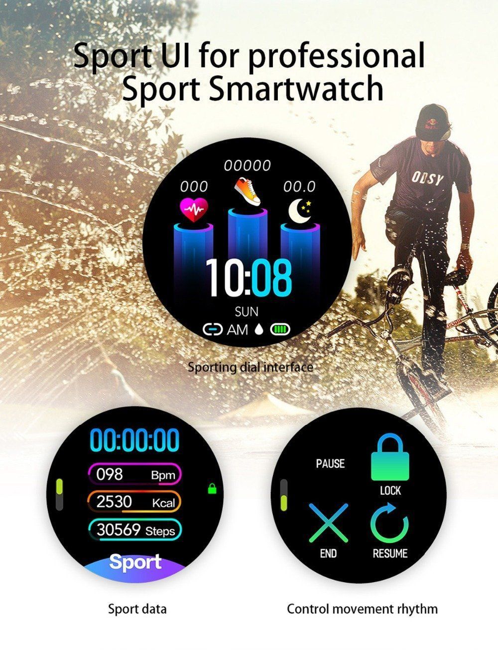 IP68 Waterproof Bluetooth Heart Rate Monitor Fitness Tracker Sport Smartwatch For Android iOS - RAPBLUE