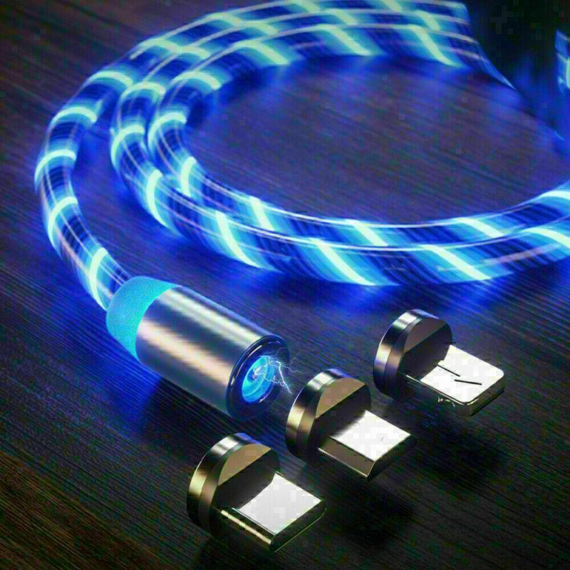 IGLOW™ GLOWING LED MAGNETIC 3 IN 1 USB CHARGING CABLE - RAPBLUE