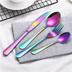 4 Pcs Beautiful Dinnerware Set - Stainless Steel Cutlery Silverware Tableware - RAPBLUE