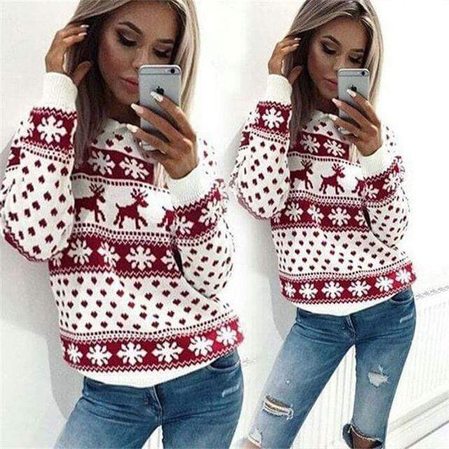 Women's Ugly Christmas Sweater with Reindeers - RAPBLUE